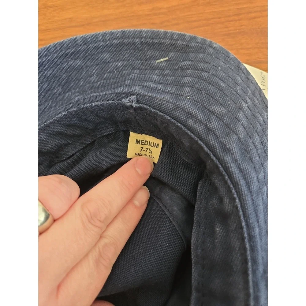 Vintage London Fog Weather Wear Canvas Bucket Hat Navy Blue Mens M Made in USA